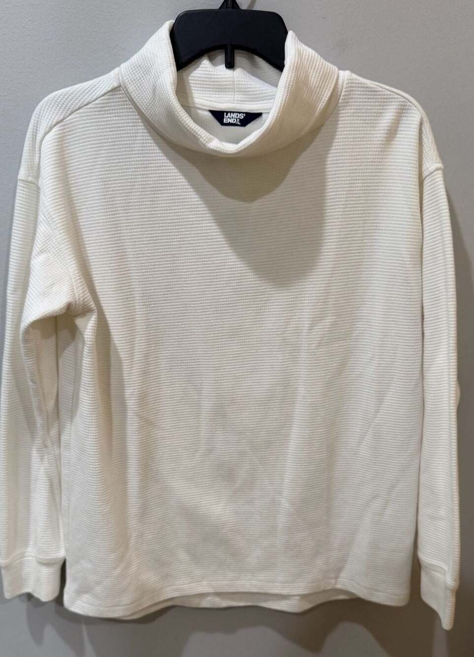 Lands' End Waffle Knit Turtleneck Size M Off White